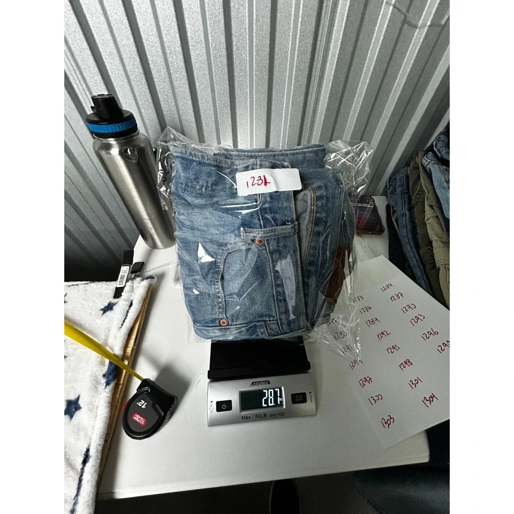 Levi's 501 Mens 34x34 Light Wash Straight Leg Button Fly Denim Jeans